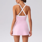 Wholesale Women's Spaghetti Strap Tennis Dress – Feather-Trim Anti-Exposure Fitness Dress