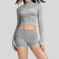 Yoga-inspired slim-fit long-sleeved top + tight-fitting shorts 2-piece set