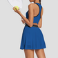 Wholesale Women's Contrast Pleated Tennis Dress with Chest Pads – One-piece tennis dress with built-in chest pads