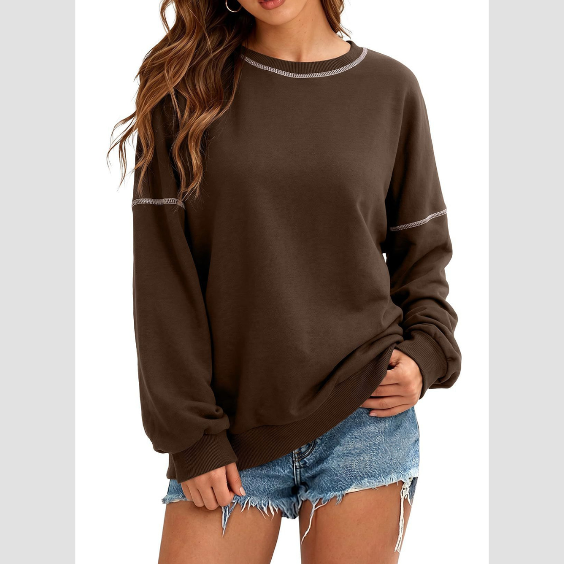 Wholesale Round Neck Seam Detail Sweatshirt – Casual Loose Sportswear Hoodie