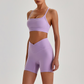 Wholesale Brushed Naked-Feel Open-Back Sports Bra & High-Waist Shorts Set – Sculpting Yoga 2-Piece