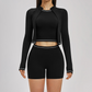 Color blocked Sports jacket+Sport vest+Tight shorts Running fitness 3-piece set