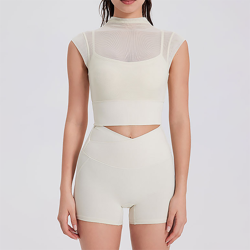Sexy mesh belt breast pad running speed drying sports bra