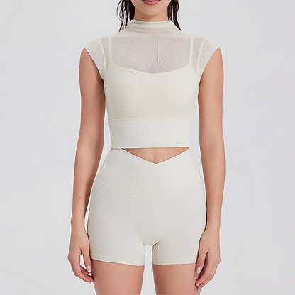 Sexy mesh belt breast pad running speed drying sports bra