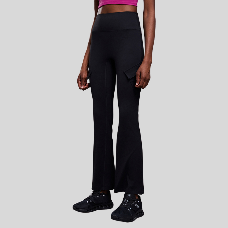 High-waisted cargo pocket flared pants