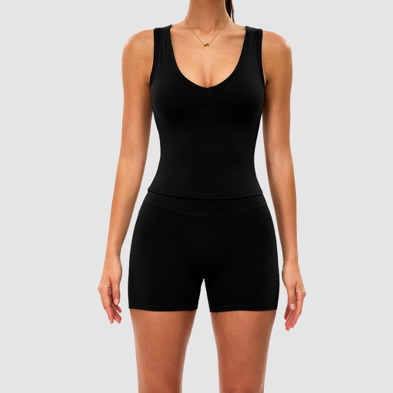 Wholesale solid color athletic tank top + yoga shorts