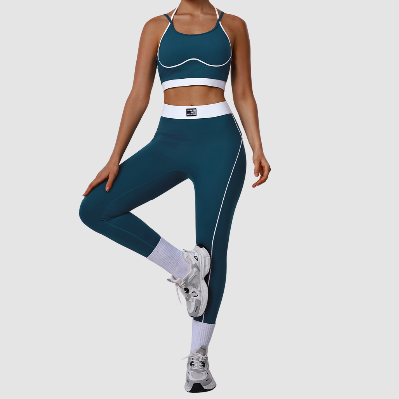 Wholesale Double-Strap Halter Neck Bra + Solid Color High-Waisted Leggings