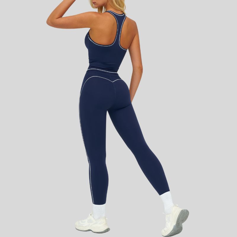 Contrasting racerback tank top+High waisted leggings 2-piece set