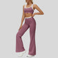 Contrast color sports bra + sport slightly flared pants 2-piece set