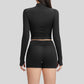 Yoga-inspired slim-fit long-sleeved top + tight-fitting shorts 2-piece set