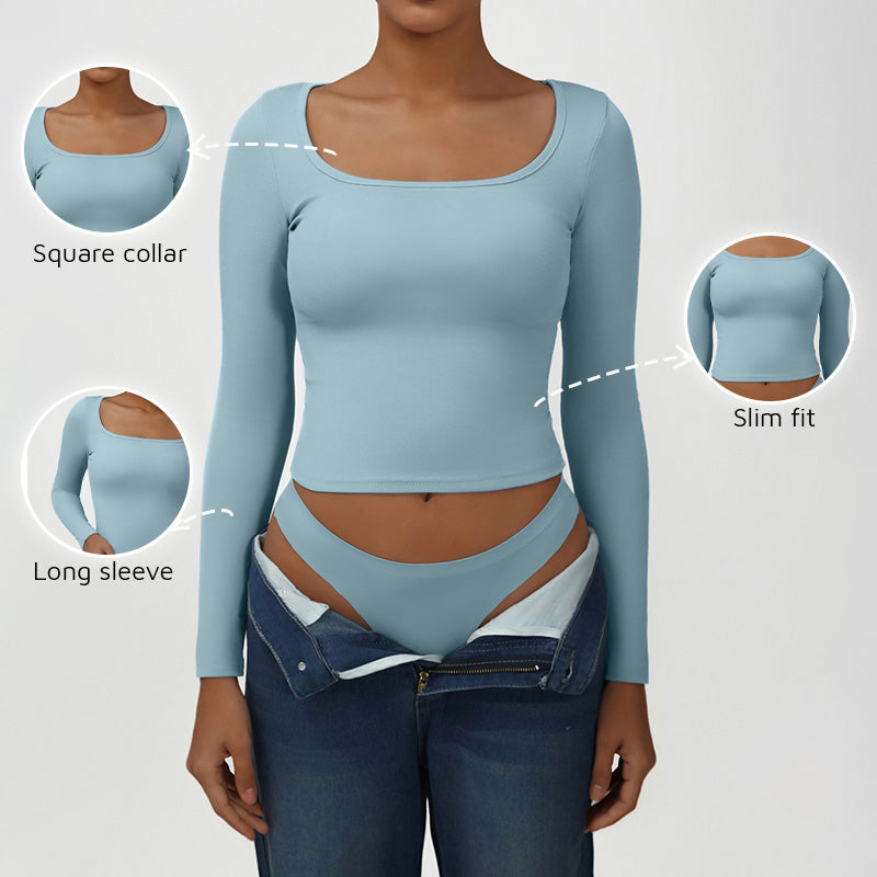 Snug-Fit Square-Neck Long Sleeve