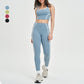 Women's contrasting color backless tank top + high-waisted leggings 2-piece set