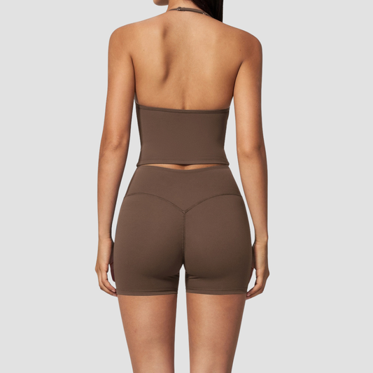 Wholesale Women's Deep-V Sleeveless Vest and High-waist Shorts Yoga Set