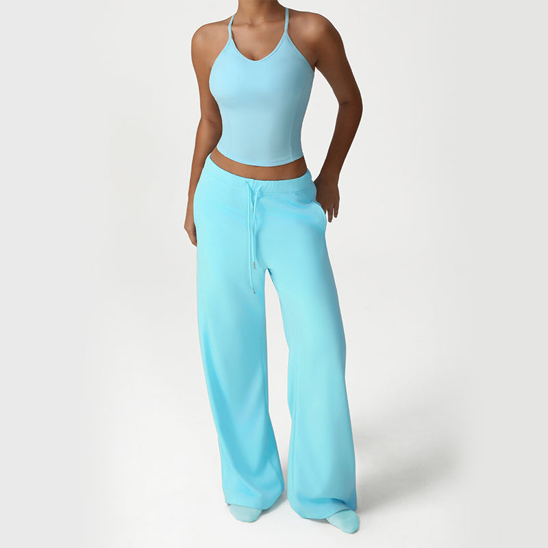 Thin Straps Crop Top + Loose Sports Pants 2-Piece Set