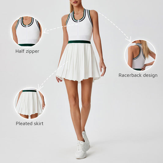 Zipper front contrasting color tennis dress