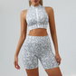 Women's Leopard Print Zipper Tank Top+Hip High Shorts 2-Piece Set