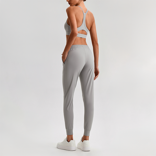 Wholesale Naked-Feel Open-Back Sports Bra & High-Waist Jogger Pants Set – Sculpting Yoga 2-Piece