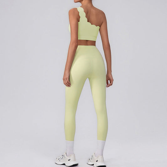 Wave Fitness one shoulder Sports Bra + High-Waist leggings 2-Piece Set