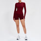 Wholesale solid color long-sleeved top + shorts