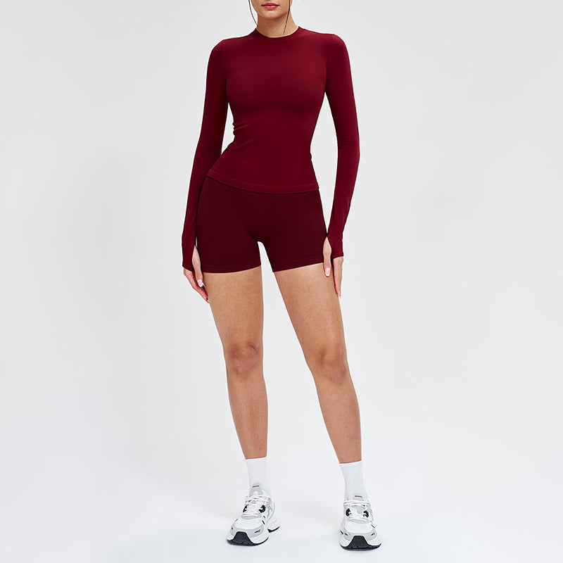 Wholesale solid color long-sleeved top + shorts