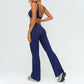 Square neckline backless sports bra+High-waisted flared pants 2-piece set