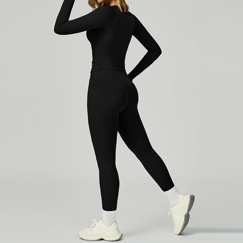 Long sleeve Sports top + High-waisted leggings 2-Piece Set