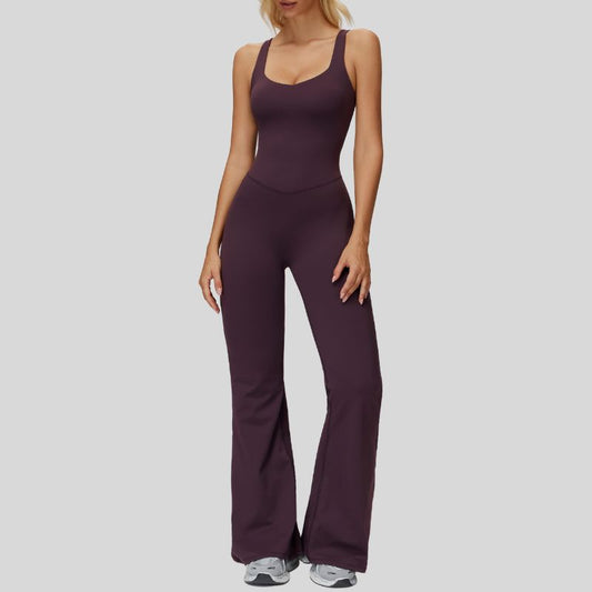 Wholesale Cross-over back flared jumpsuit | Wonderxfans bulk activewear