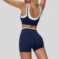 Contrast color sports bra + sports shorts 2-piece set