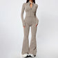 Women's knitted zippered fitted top + body-hugging flared pants 2-piece set