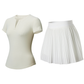 Wholesale Women's V-Neck Open-Back Short Sleeve Top & Pleated Skirt Set