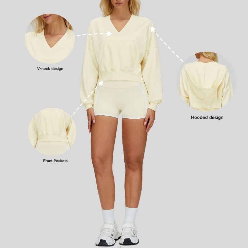 Warm V-neck hooded sweatshirt