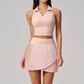 Wholesale Women's Polo Collar Tennis Set – Fixed Cup Sports Bra & Anti-Exposure Pleated Skirt