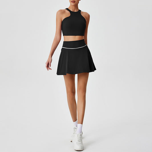 Asymmetric Halter Sports Top + Golf And Tennis skirts 2-Piece Set