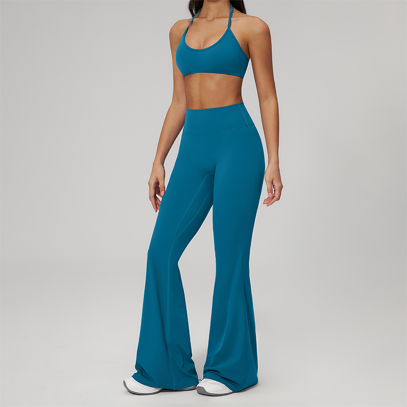 Wholesale Seam-Detail Sports Bra & High-Waist Flare Leggings Set – Brushed Yoga 2-Piece