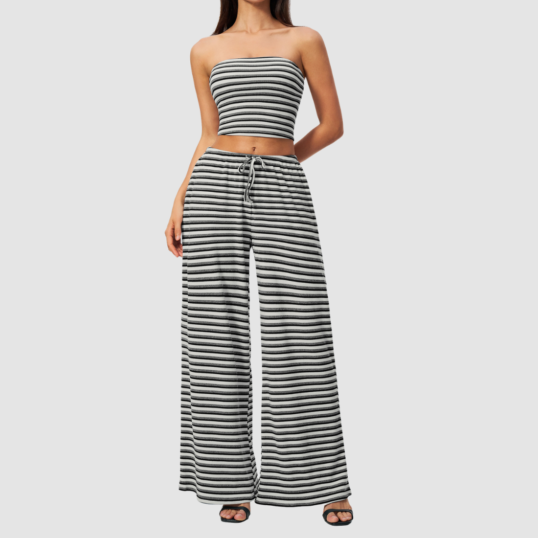 Wholesale Women's Stripe Tank Top & High-Waist Tummy Control Wide-Leg Pants