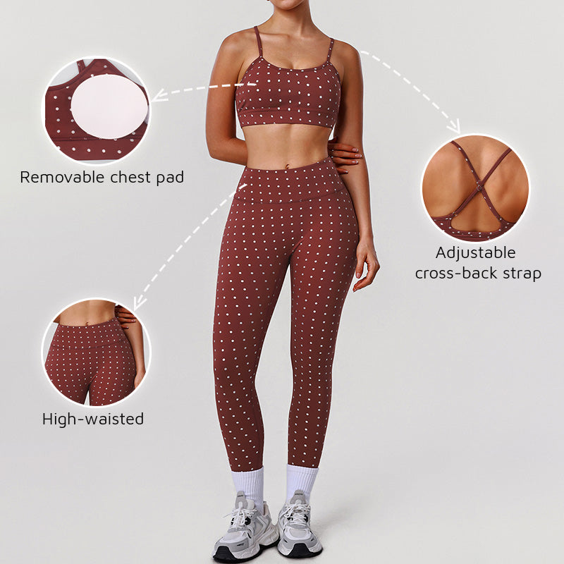 Wholesale women's back cross bra + polka dot leggings activewear set