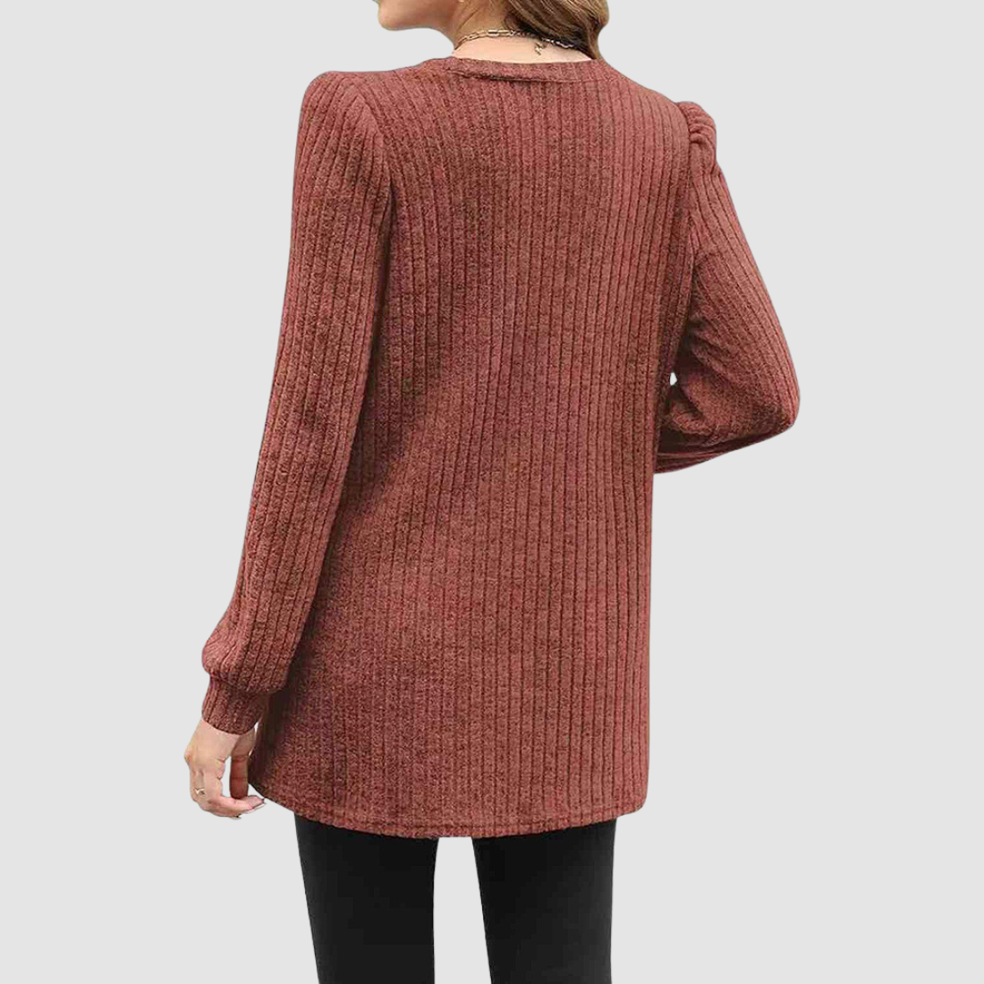 Wholesale Women’s Ribbed Pocket Tunic Sweater – Mid-Long Knit Pullover