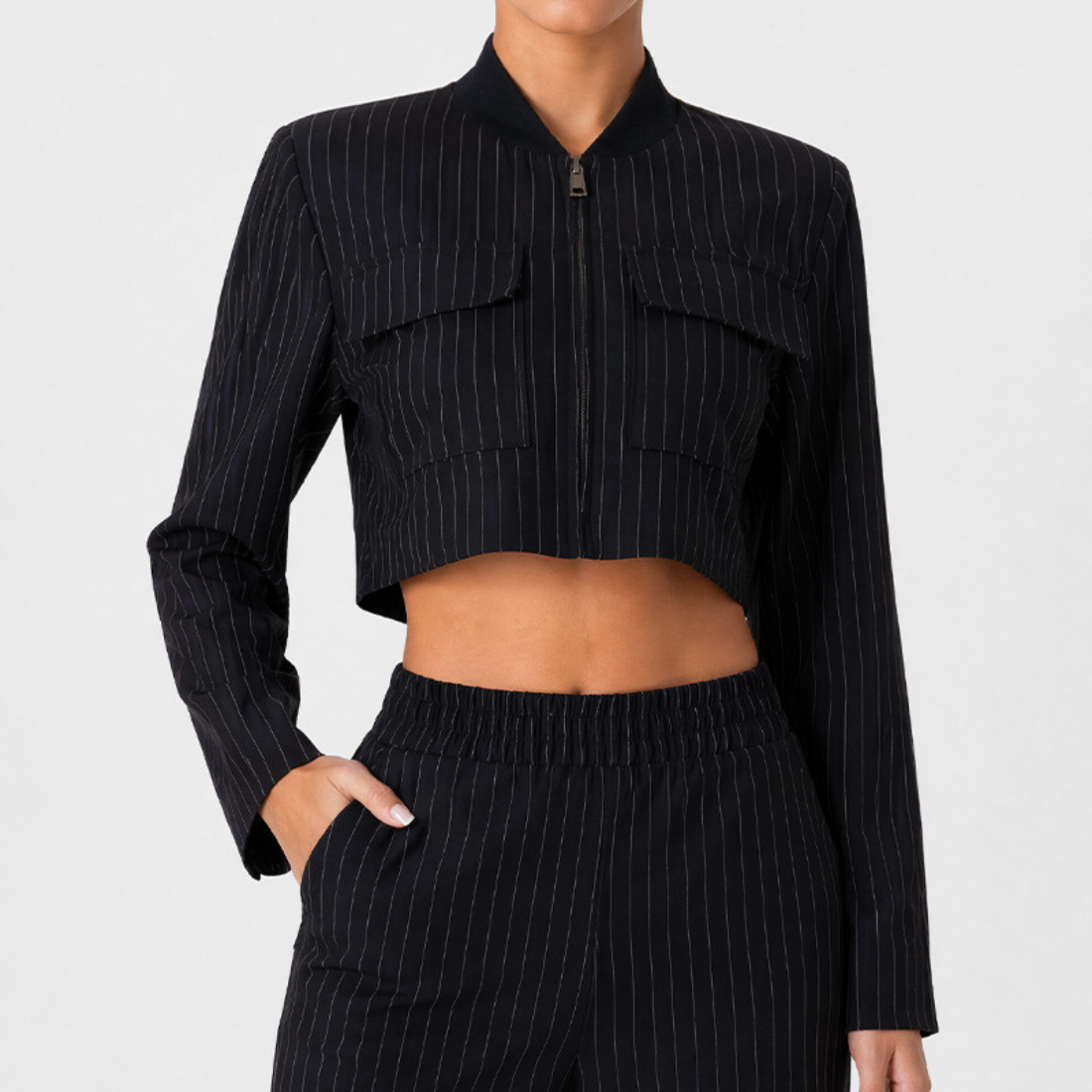 Wholesale Women's Activewear Cropped Striped Spring-Fall Sports Jacket