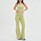 Women's contrasting color backless tank top + high-waisted flared pants 2-piece set