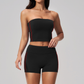 Wholesale Women's Brushed Short Sleeve Crop Top & Mid-Length Leggings Set – Padded Yoga Fitness 2-Piece