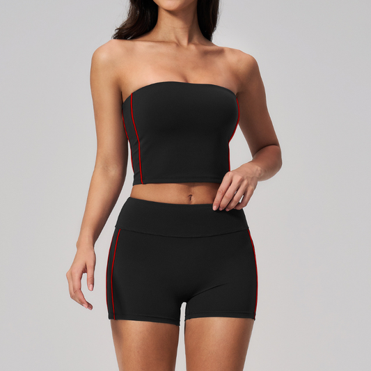 Wholesale Women's Brushed Short Sleeve Crop Top & Mid-Length Leggings Set – Padded Yoga Fitness 2-Piece