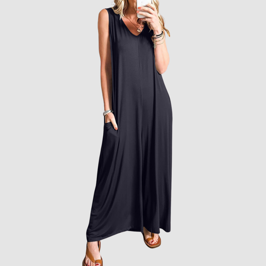 Wholesale Women's Casual Pocket loungewear Maxi skirt – Sleeveless Milk Silk Wide Leg Romper