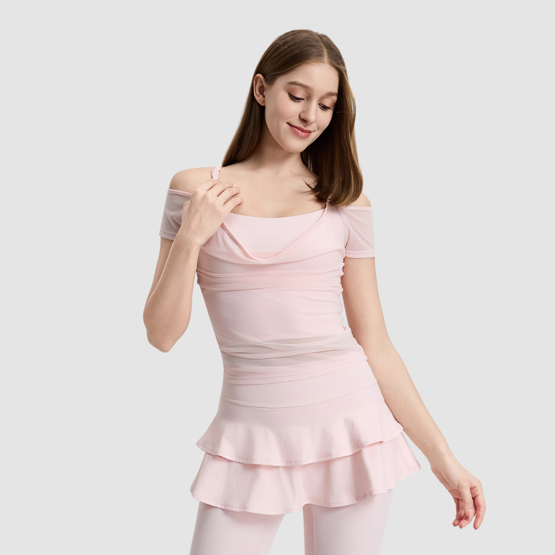 Wholesale Women's Mesh Off-Shoulder Short-Sleeve Sports Top