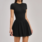 Solid Half Zipper Pleated Anti-Exposure Tennis Dress