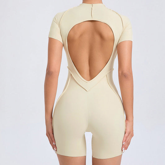 Short-sleeved backless leggings bodysuit