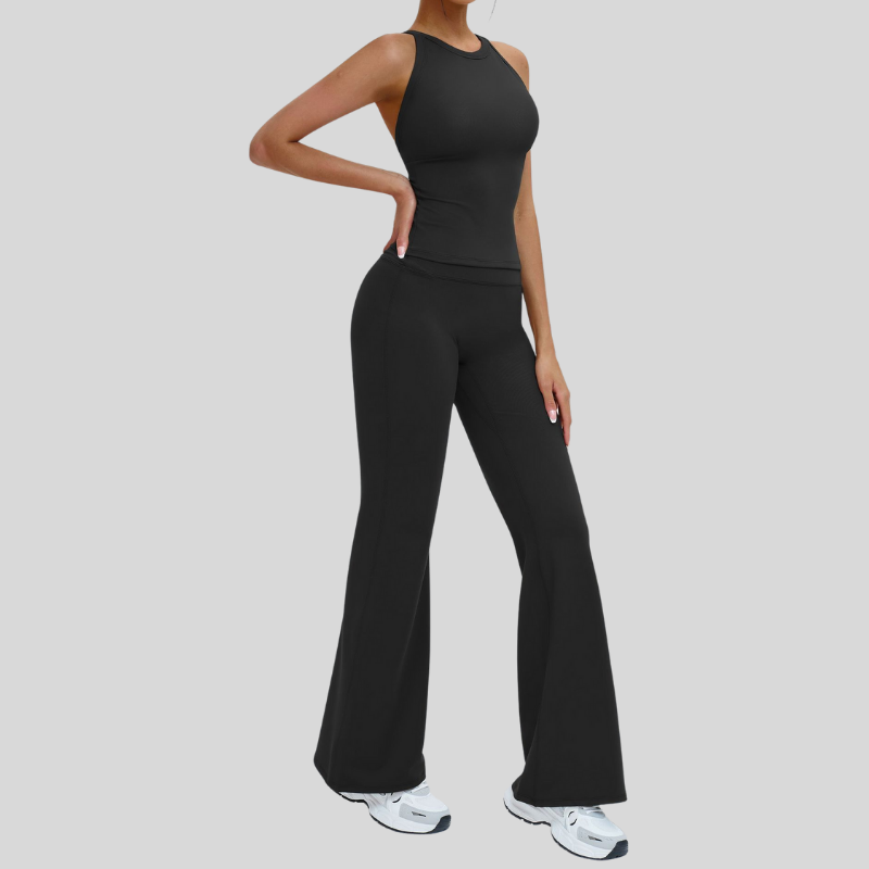 Wholesale criss-cross back vest + flared pants