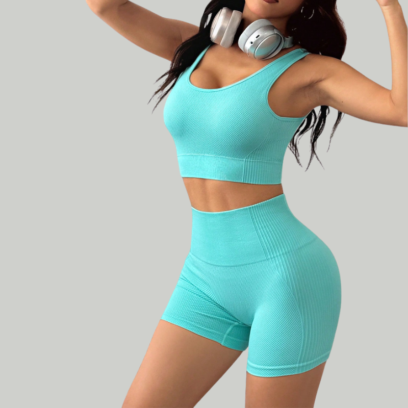 Women's sports shorts and padded vest yoga two-piece set