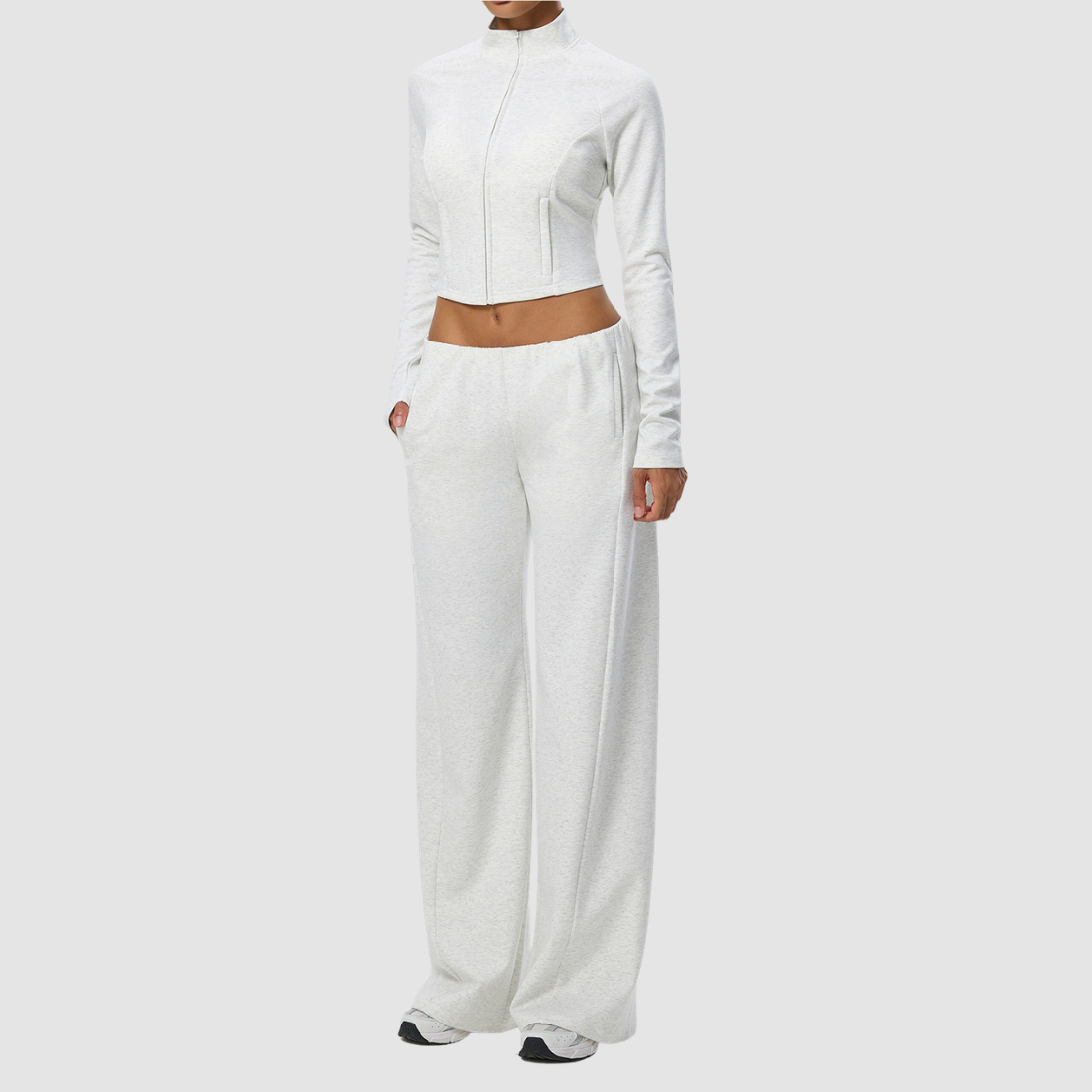 Wholesale Women's Activewear Cotton Stand-Collar Zip-Up Jacket & Wide-Leg Pants Warm Set