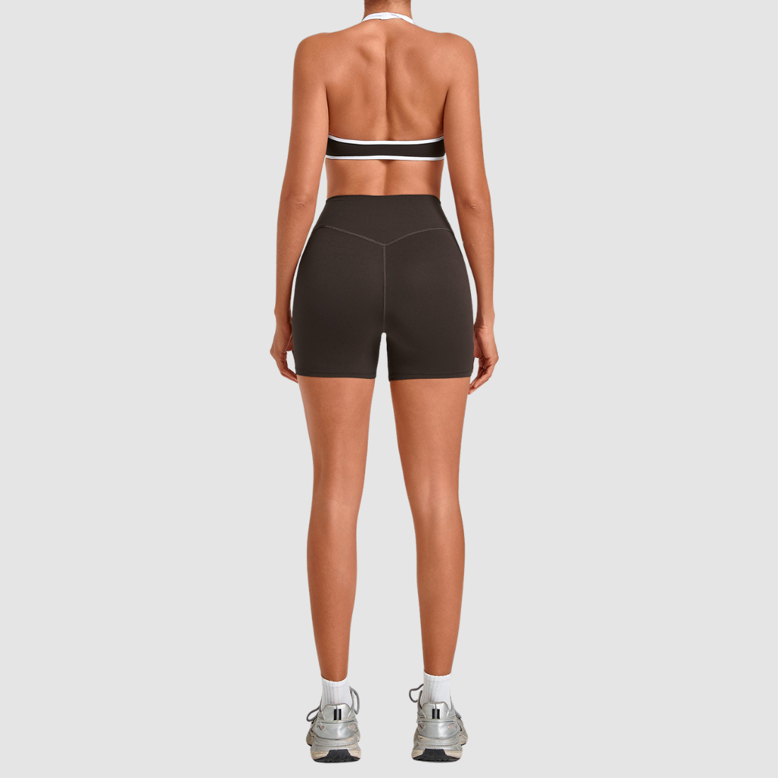 Wholesale Women’s Contrast Sports Bra & High-Waist Biker Shorts Yoga Set