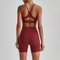 Wholesale Brushed Naked-Feel Open-Back Sports Bra & High-Waist Shorts Set – Sculpting Yoga 2-Piece